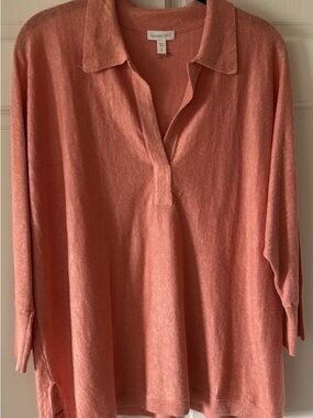 Garnet Hill Dusty Coral Knit Polo Sweater